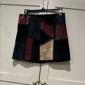 Zara Patchwork Suede Mini Skirt in Black, Burgundy, Navy & Tan